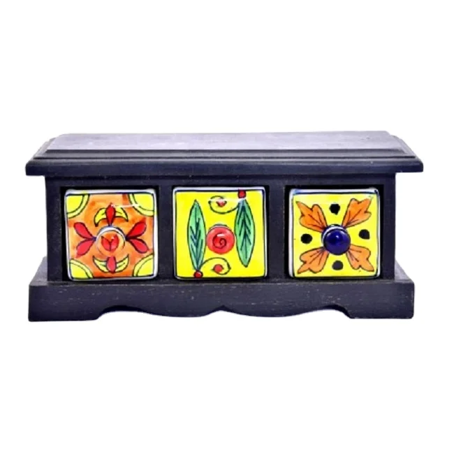 Antique Handmade Colorful Chest Drawers Mini Cabinet Home Decor From Rural India