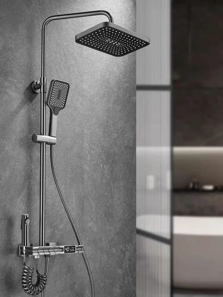 Wholesale Wall Mounted Hot & Cold Mixer Faucet Rain 4 Functions Digital Display Bathroom Shower Sets