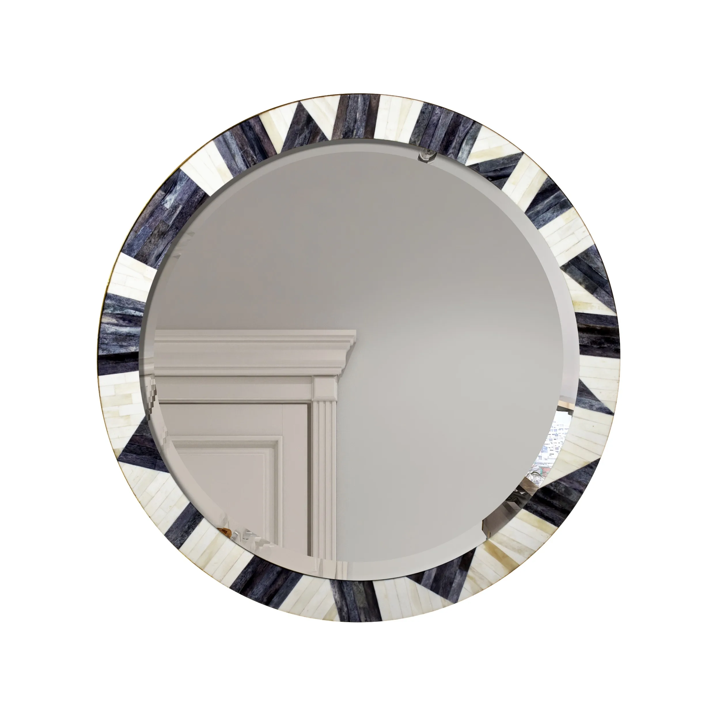 Wholesale Top Quality Wall Decorative Bone inlay  Mirror Frame Rounded Wooden Custom Design Wall Mirror Frame Luxurious Style