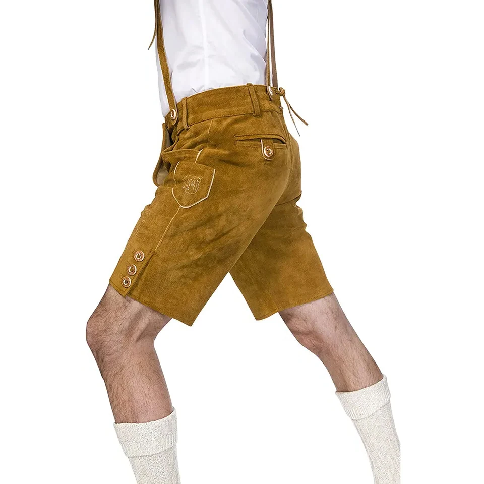 Genuine Suede Leather Short Lederhosen Men Bavarian Outfit Oktoberfest Costume Men Casual Plain Oem Lederhosen