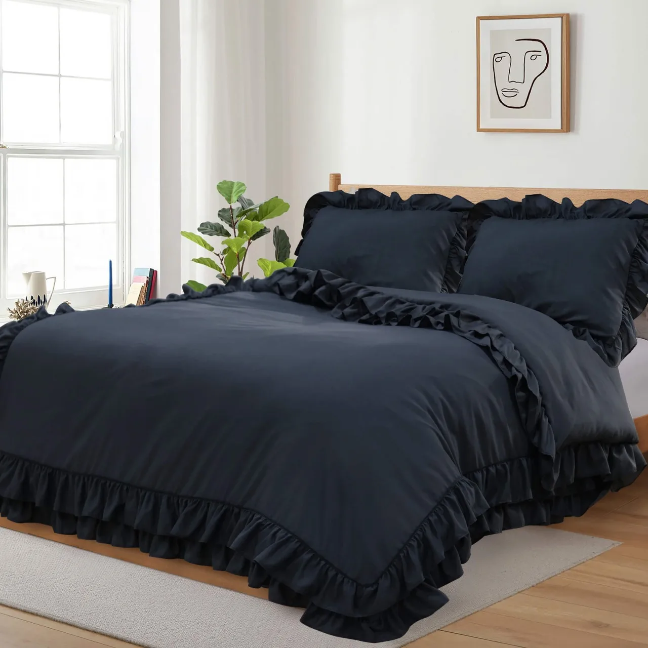 New Cheap Wholesale Ruffled style Grey Duvet set Microfiber duvet cover custom OEM ODM solid color for bedroom