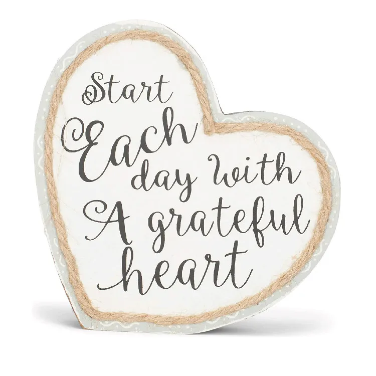 Start Each Day Grateful Twine String  Heart Shaped Wood Sign Plaque