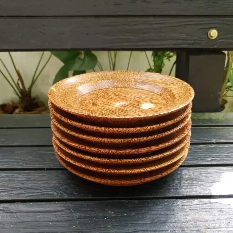 Nordic style coconut wood tableware dinner plates for catering wooden plate set modern zero waste dinnerware dishes
