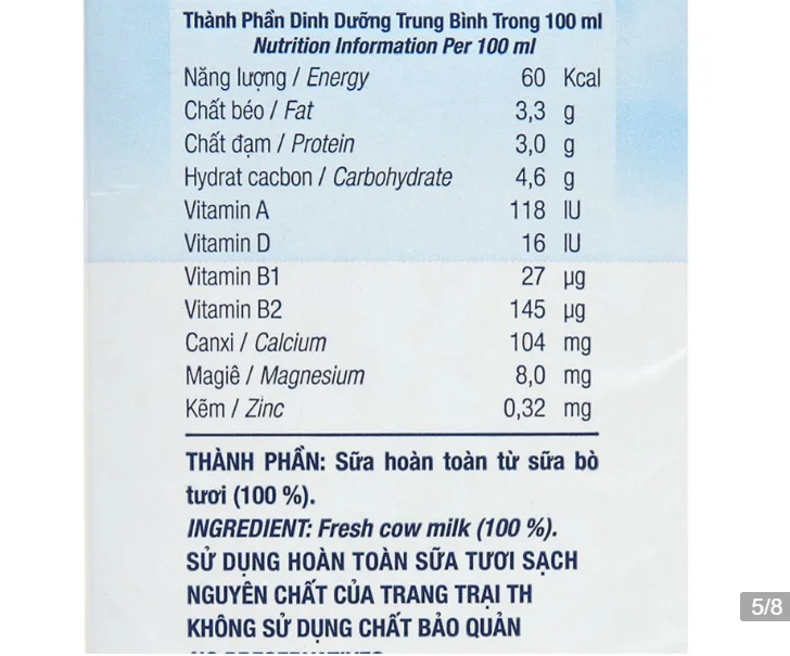 TH True Milk UHT Pure Fresh Milk 110ml High Quality Cow Origin Sterilized Dairy Products Organic Whole Milk