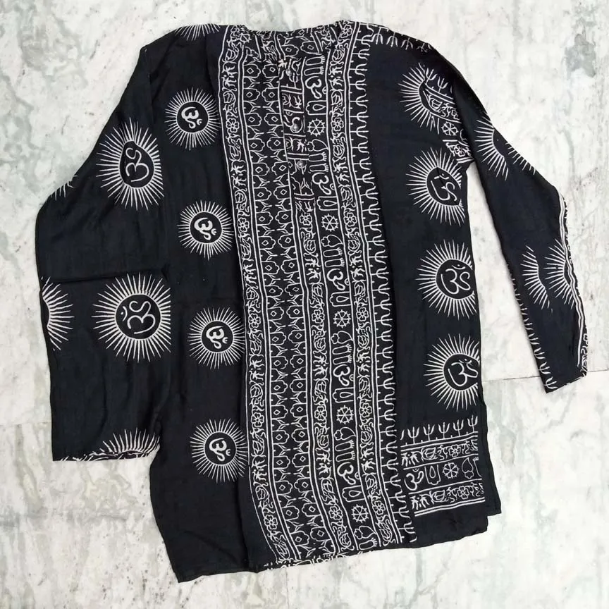 Black Color Rayon Fabric  Ohm Print Mans Top GC-AP-164 for Partywear Use for Worldwide Export from Indian Manufacturer