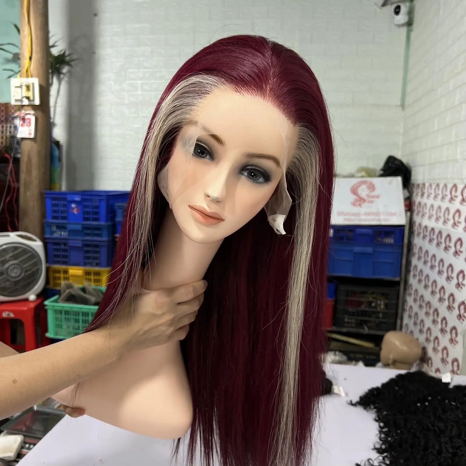 Natural Red Hair With White Highlights Bone Straight Lace Front Wig Lace Frontal Human Hair Wigs 100% Virgin Human Hair