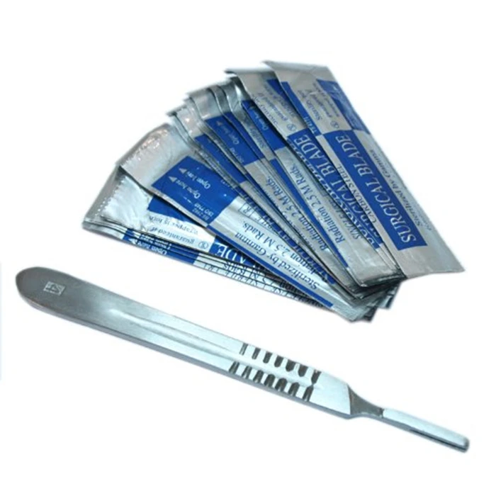 BP Handle #4 / Scalpel Handle + 10 Sterile Blade # 22 Stainless Steel Custom Size Balde Holders