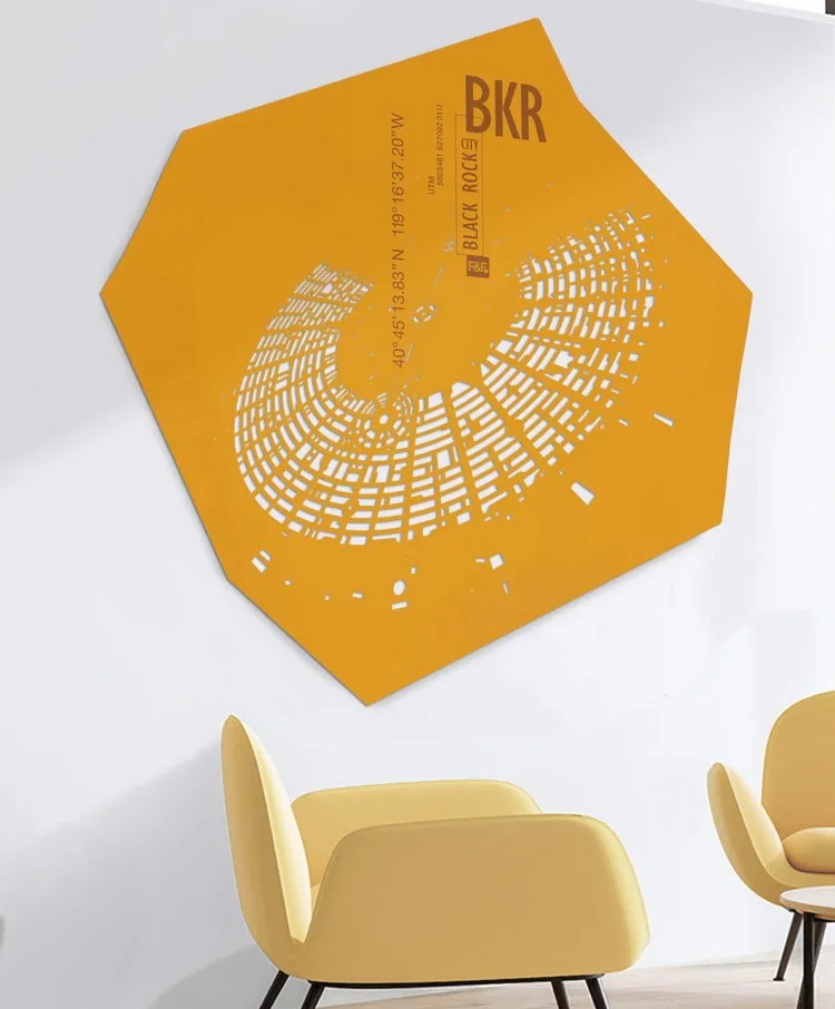 Luxury Unique quality Italian art designed wall maps made in urban leather Black rock City for hotel office Customizable Size