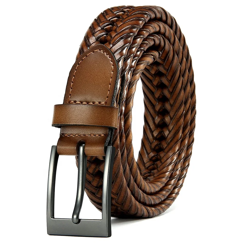 Mens  Classic Design Genuine Leather Braided Style Belt for Casual Fashion Jeans Belts