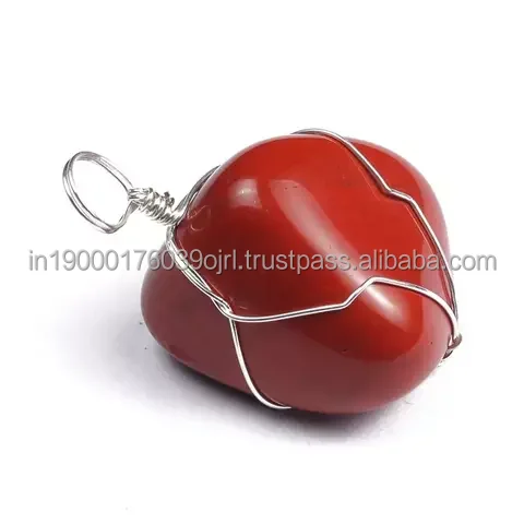 wholesale factory supplier healing stone crystal pendant for jewelry making red jasper tumble wire wrapped crystal pendant