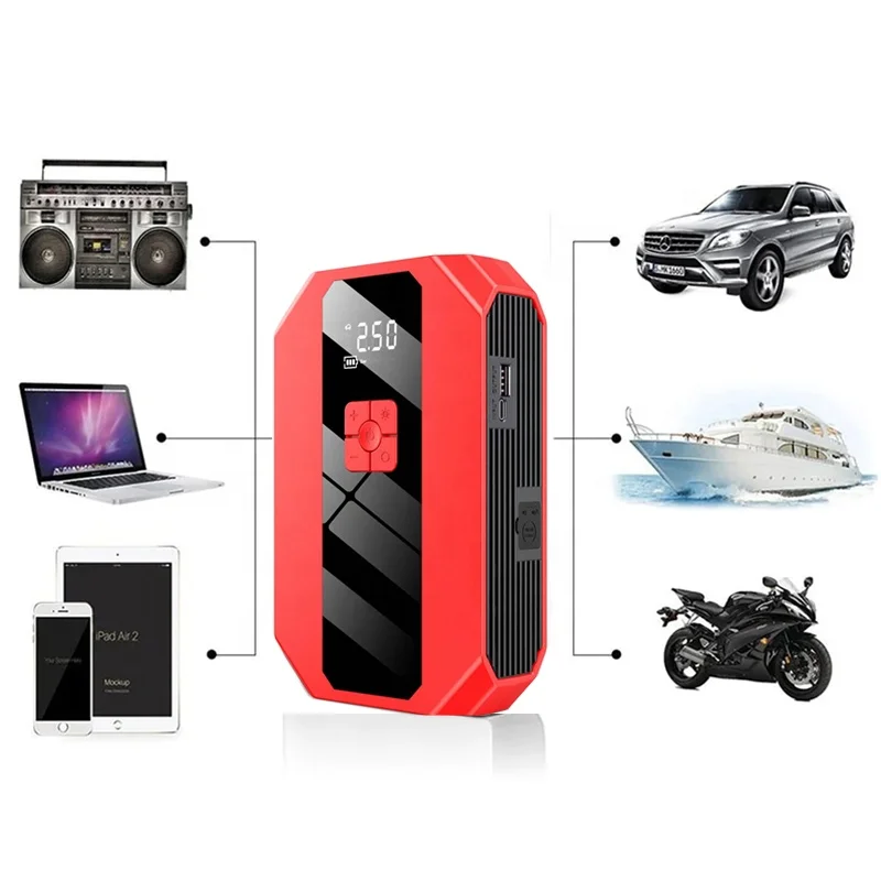 4 Type in 1 12V 6000 mAH Multi-Function Jump Starter Build In Air Compressor Portable Power Bank Car Jump Starter