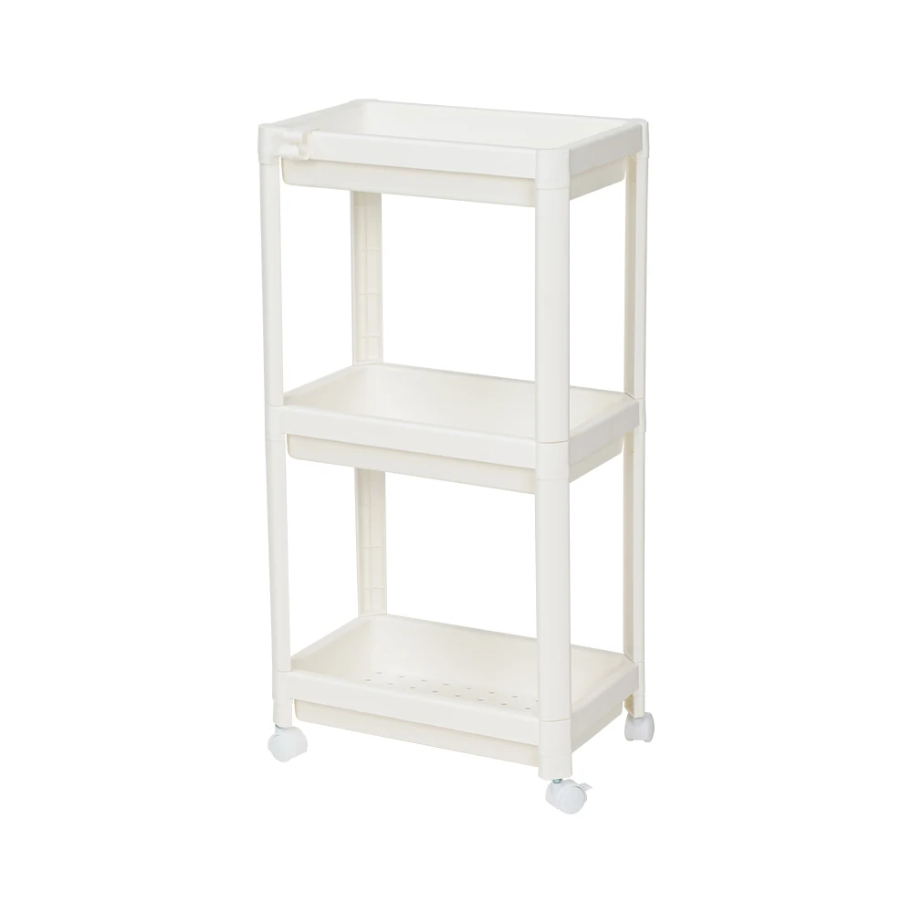 Multifunctional White Storage Rack Trolley 3 Tiers Organizer with Wheels Multifunctional Storage Cart-White