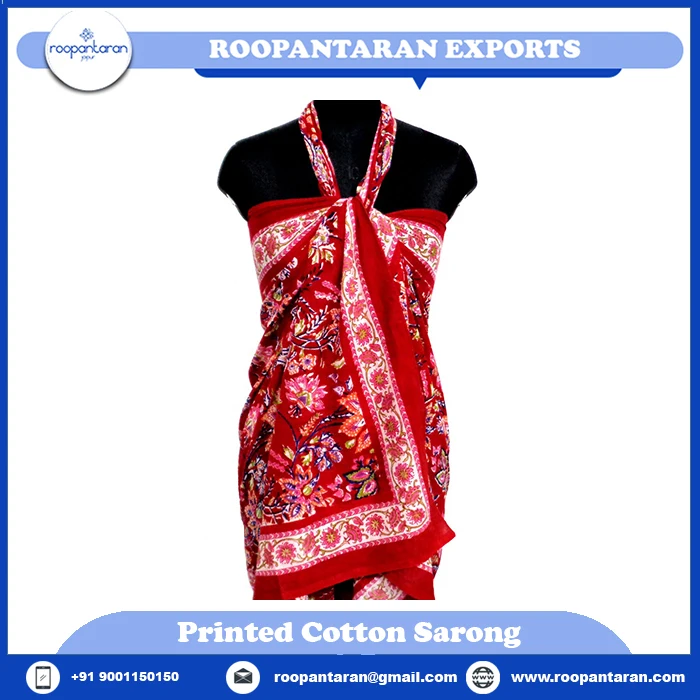 Latest Design Misty Red Gud Indian Women Wear Beach Wrap Hand Block Printed Cotton Sarong For Sale