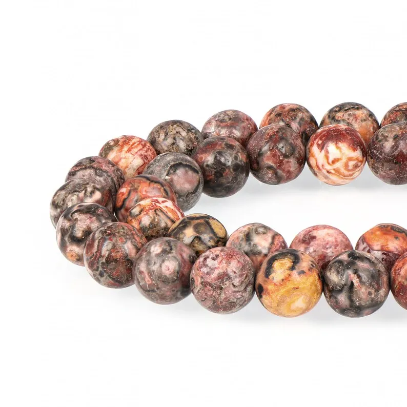 Factory Price Natural Leopard Skin Jasper round 8mm Carved Gemstone Beads Feng Shui Style 48 Beads for Jewelry Making