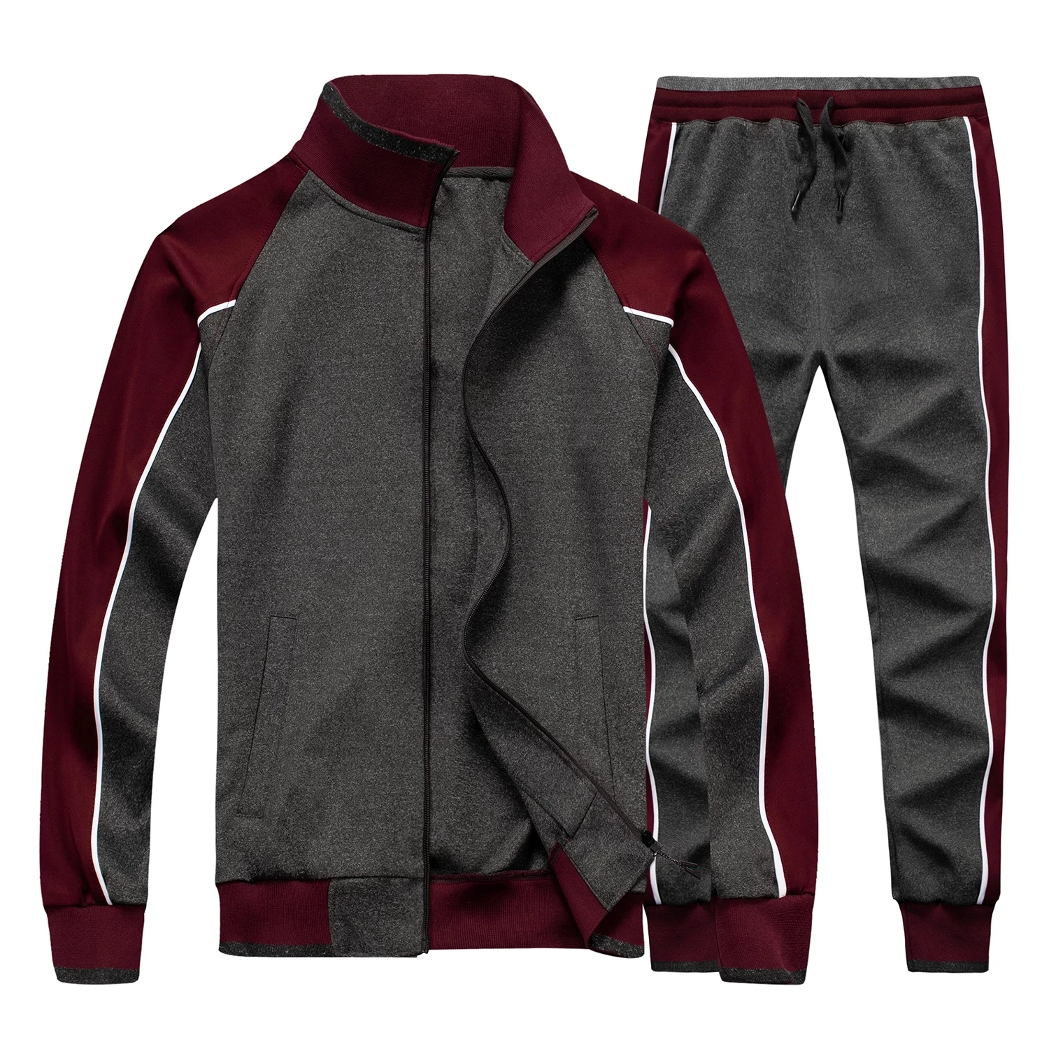 Fleece Tracksuit Sets For Mens Cotton Fleece Color Block Tracksuit Men Jogging Suit