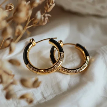 Engagement ready 10k Sold gold Black Onyx gemstone diamond hoops  Personalized gift gemstone Earrings for her