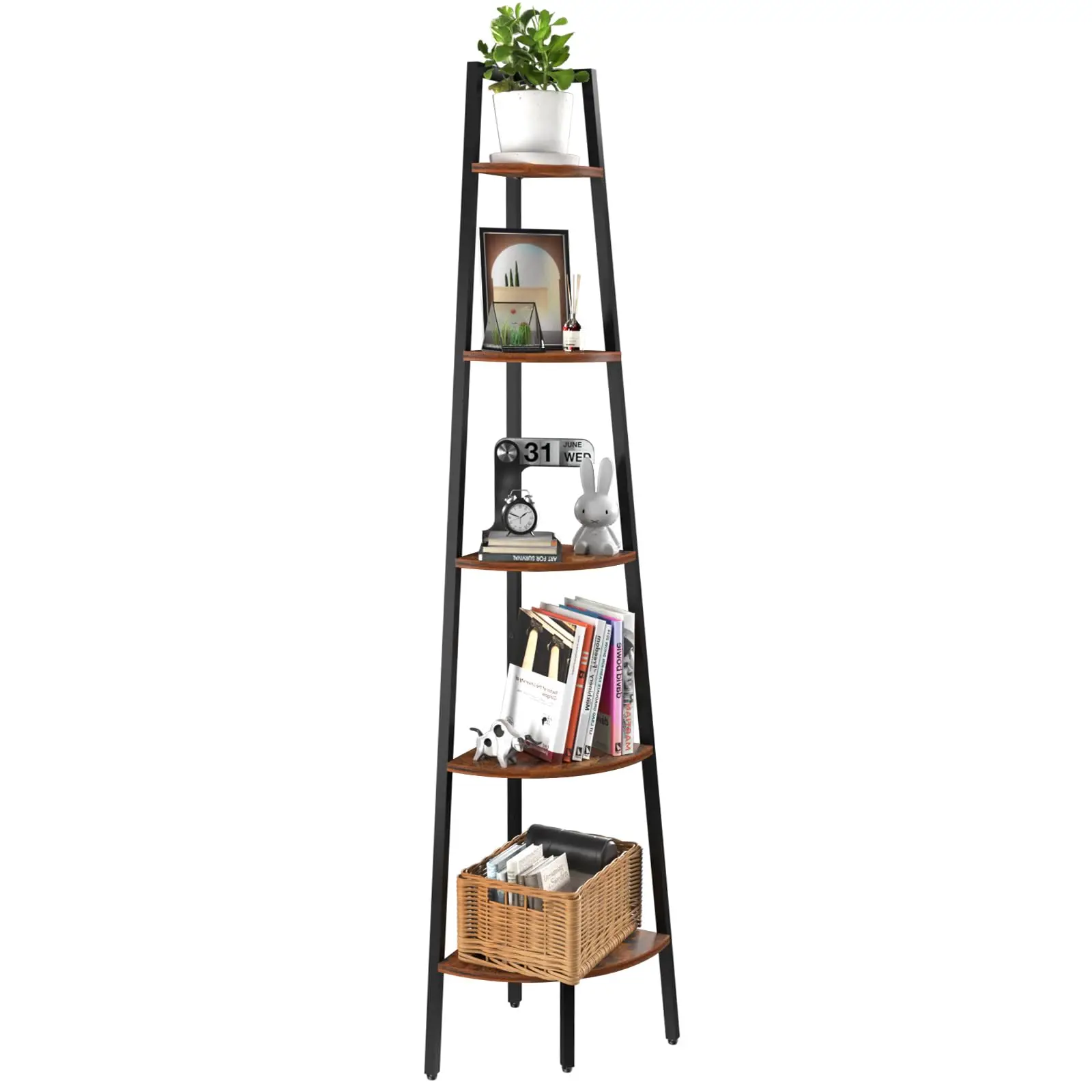 5-Tier Corner Bookshelf , Ladder Corner Shelves Display Shelf for Bedroom Living Room, Tall Corner Bookcase Corner Plant Stand