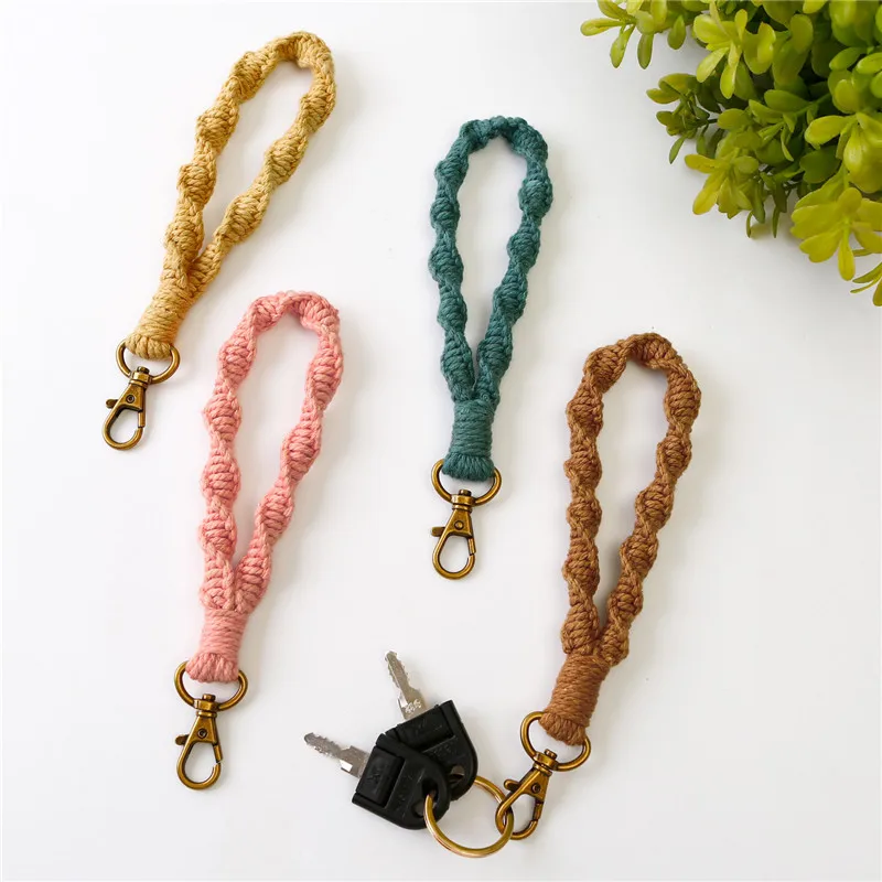 Macrame Wristlet Keychain Hand Braided Wrist Lanyard Strap Keyring Bracelet Macrame Boho Key Accessories