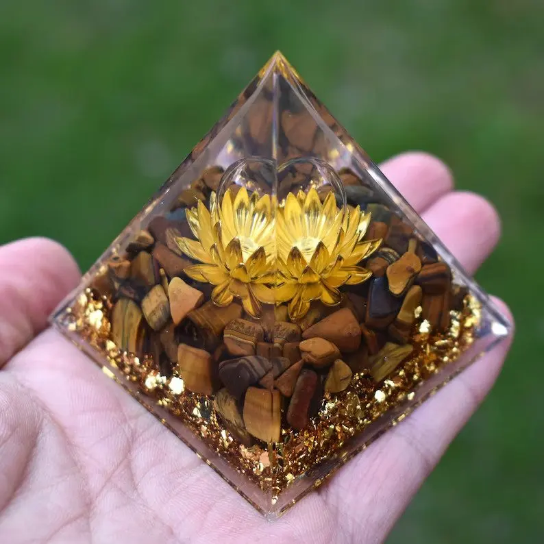 Citrine Crystal Sphere Orgone Pyramid Natural Tiger Eye Balance Reiki Meditation Orgonite-Positive Energy Generator Healing EMF