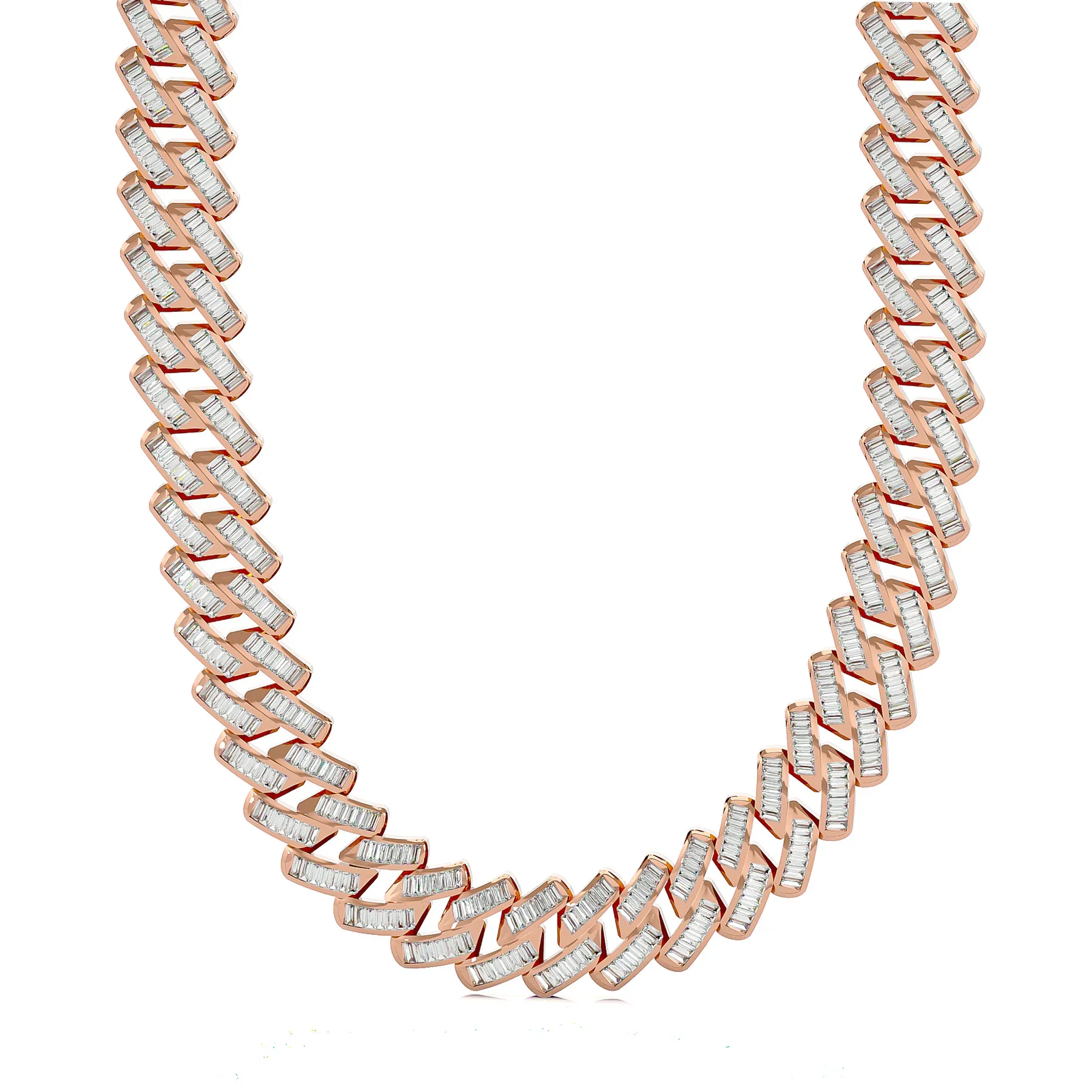 High Quality American and Miami Custom Hip Hop Jewelry Baguette Cut Full Diamond Iced Out Cuban Link Chain 18K Gold Necklace