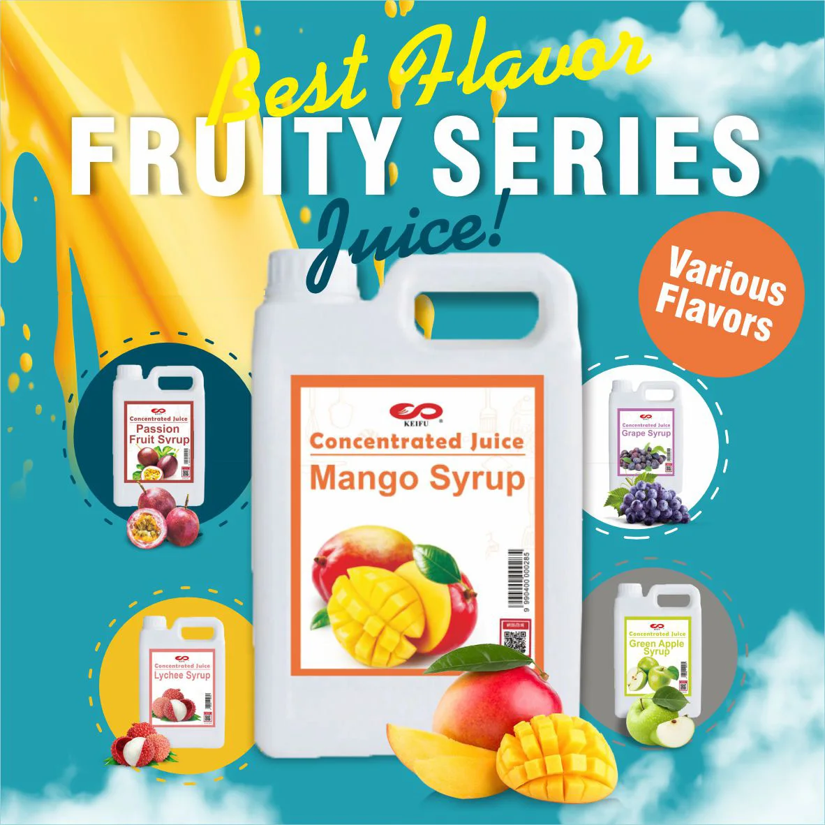 KEIFU - Orange Fruit Syrup Fruit Juice Concentrate OEM/ODM for Bubble Tea Drink Topping 2.5kg