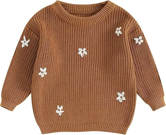 Long Sleeve Flower Pullover Tops for Baby Girls Boys Toddler Knitted Sweatshirt for Fall Winter Comfortable Sweater Clothes