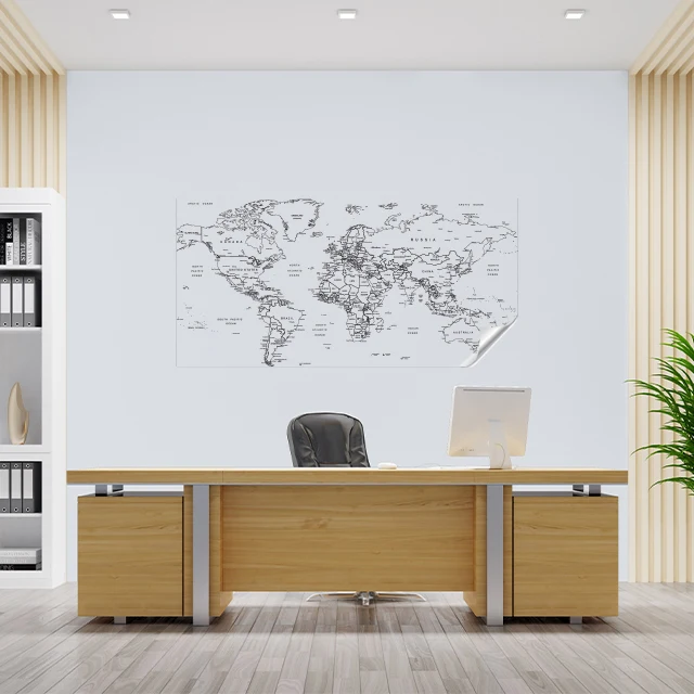 Uncolored World Map  Reusable Durable Polystyrene Material Holds The Surface With Static Electricity