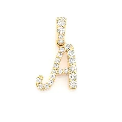 Real Diamond Initial Letter a Pendant 14K Solid Yellow Gold Alphabet Dainty Necklace VS Natural