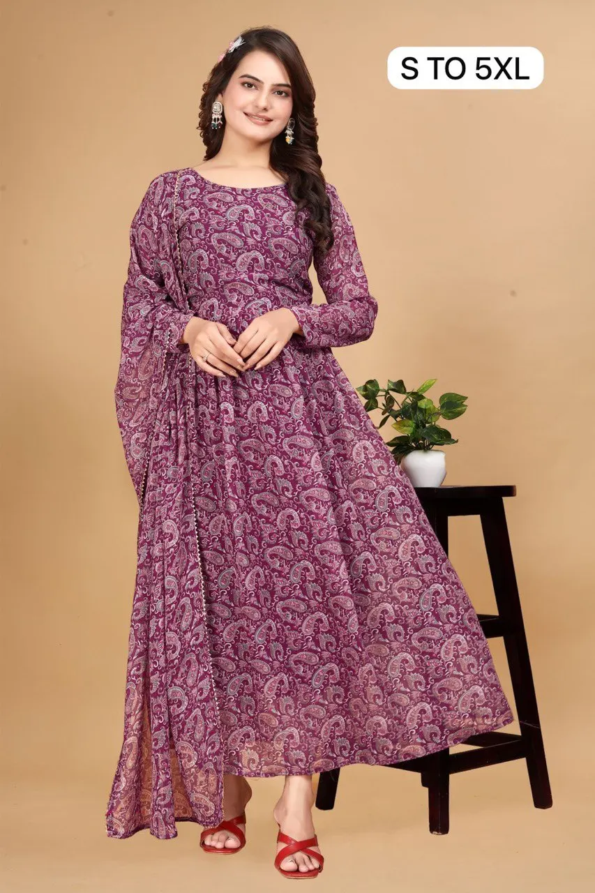 Latest Heavy New Faux Georgette Anarkali Dress Traditional Wedding Ready Wear Collection Digital Print Party Wear Gown