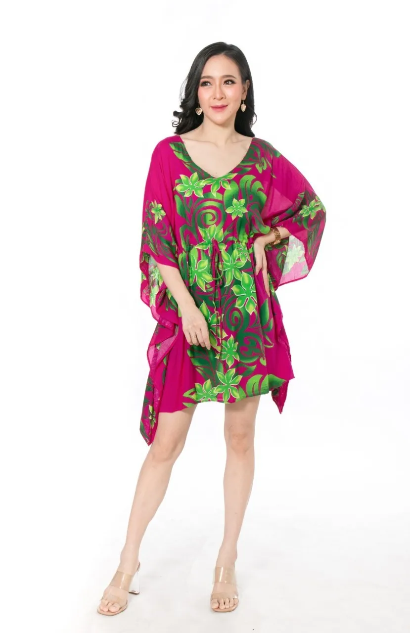 Free Size Boho Style Clothing Summer Women Multicoloured Printed Midi Kaftan Dress V-neck Spaghetti Strap Overalls