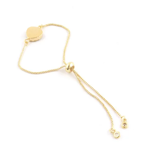 Romantic heart shape lemon sugar druzy & cz quartz slider lock bracelet 24k gold plated box chain adjustable bracelet for woman
