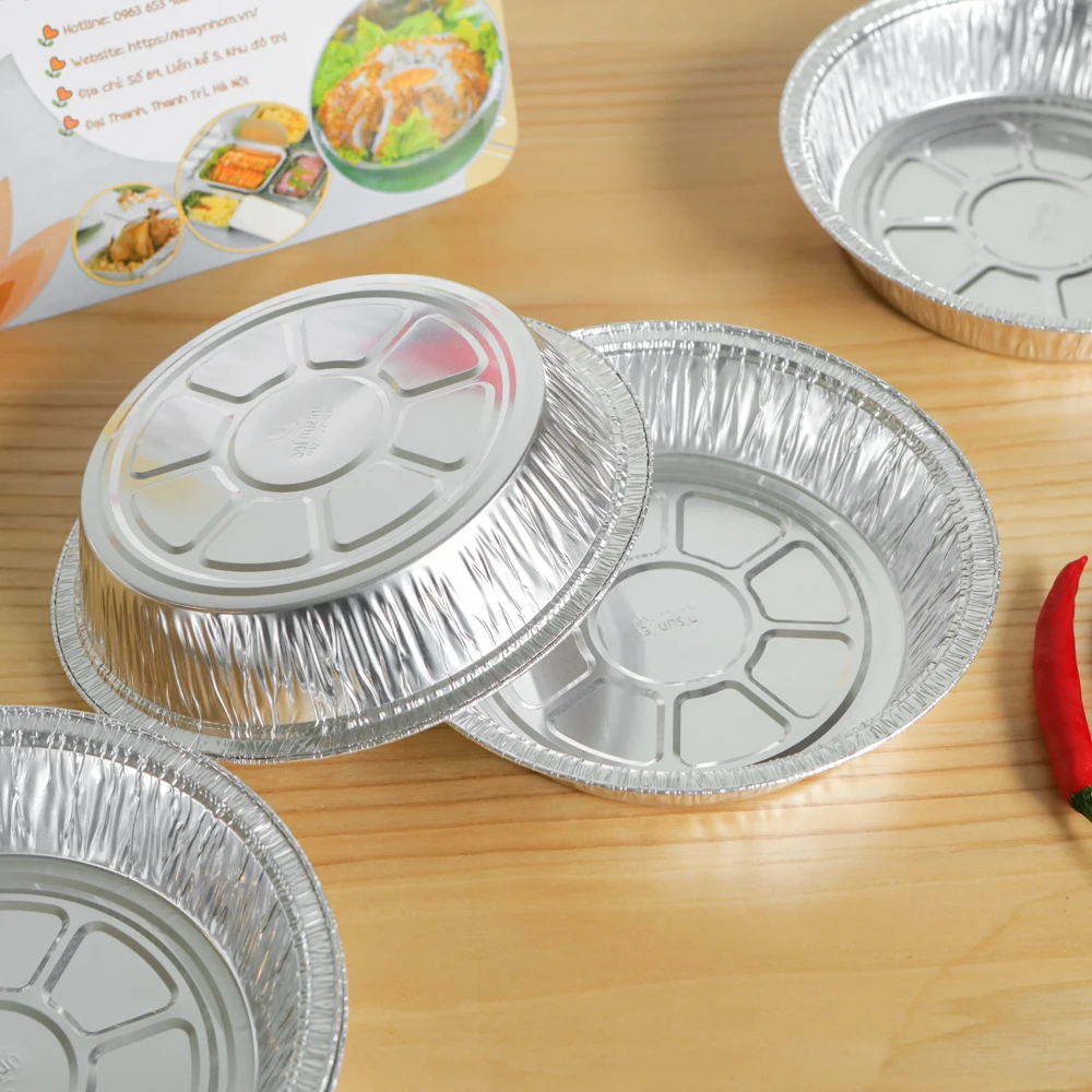 Disposable aluminum foil container production line baking tray, food storage container set with lid round shape 630ml