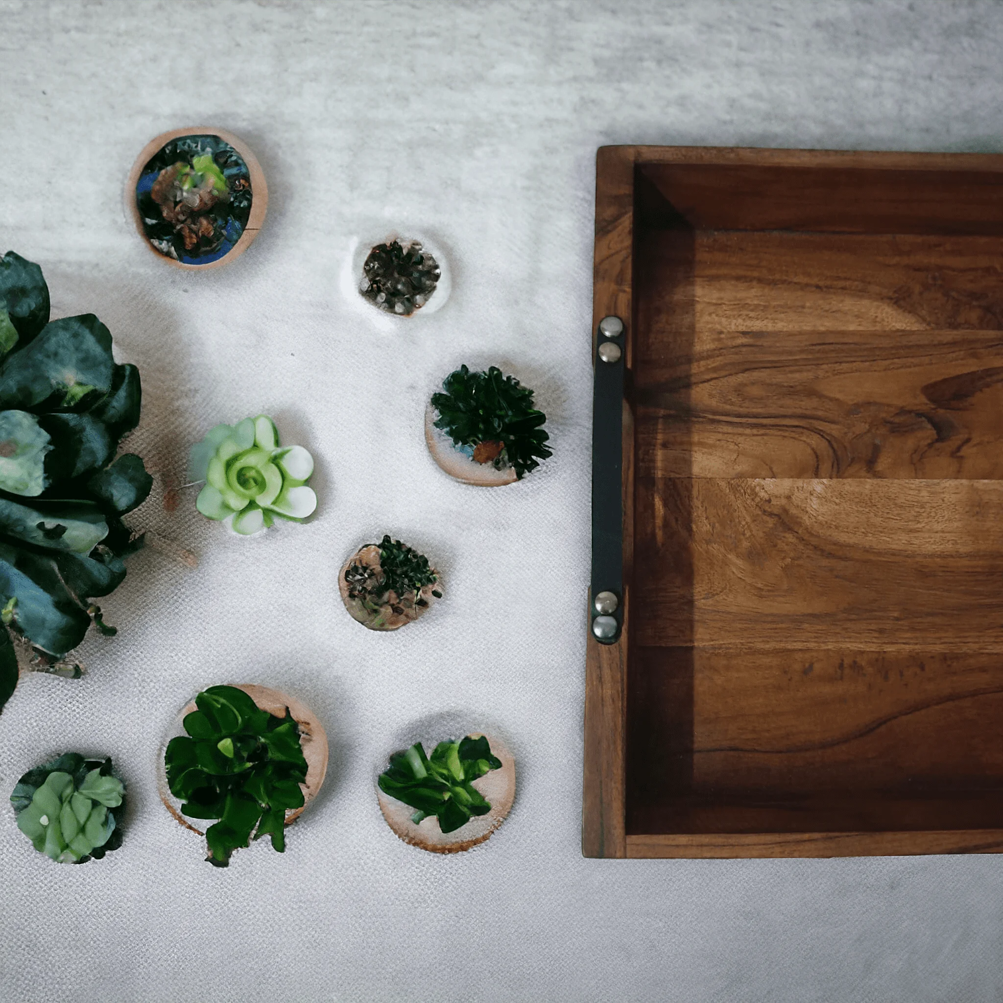 Mineral Oil Stained Acacia wood Serving Tray with Leather handles Hand-Crafted by Indian Artisan for Holiday Christmas & wedding