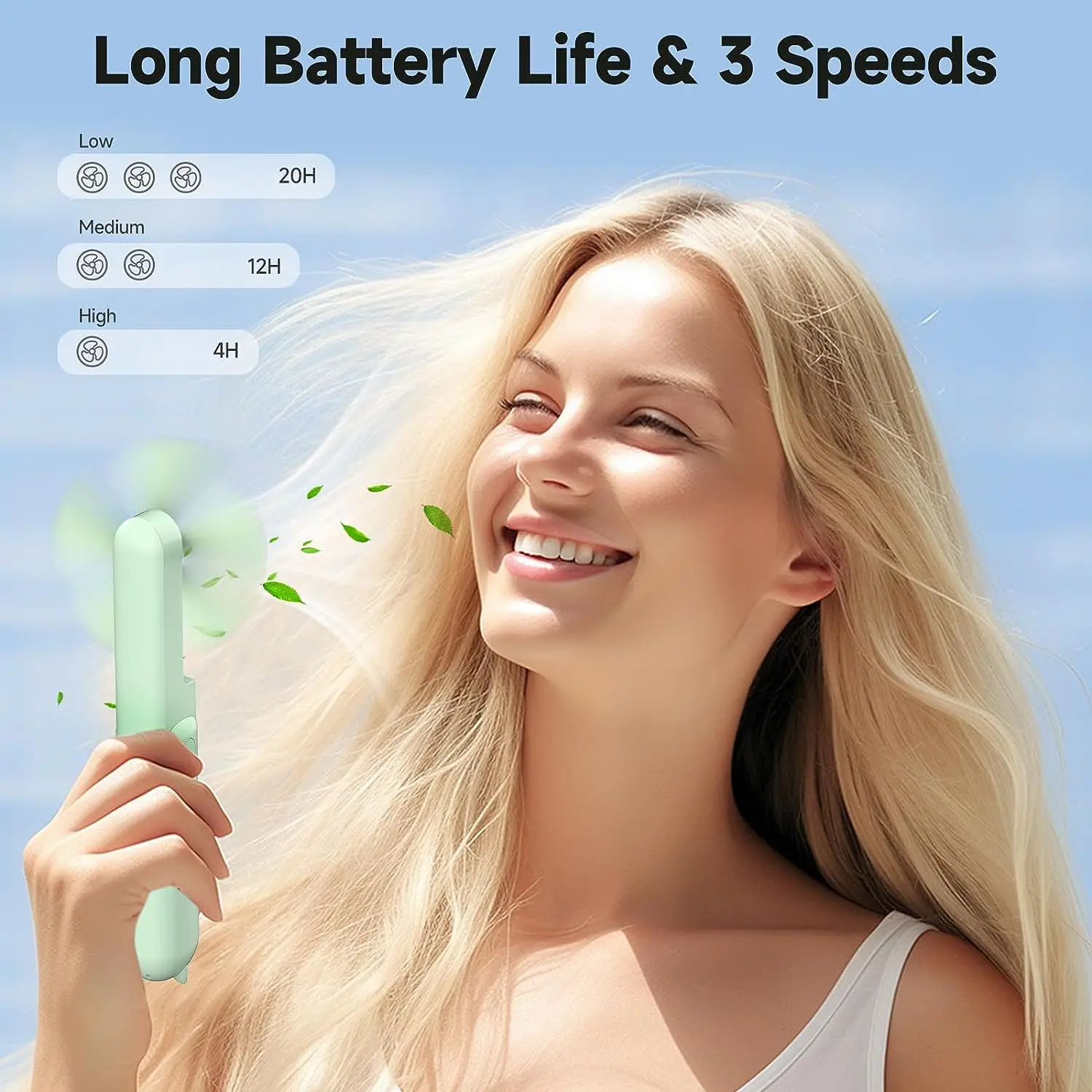 Handheld Mini Fan 3 Speeds Portable Foldable Fan with Power Bank Battery Operated Personal USB Rechargeable Small Pocket Fan