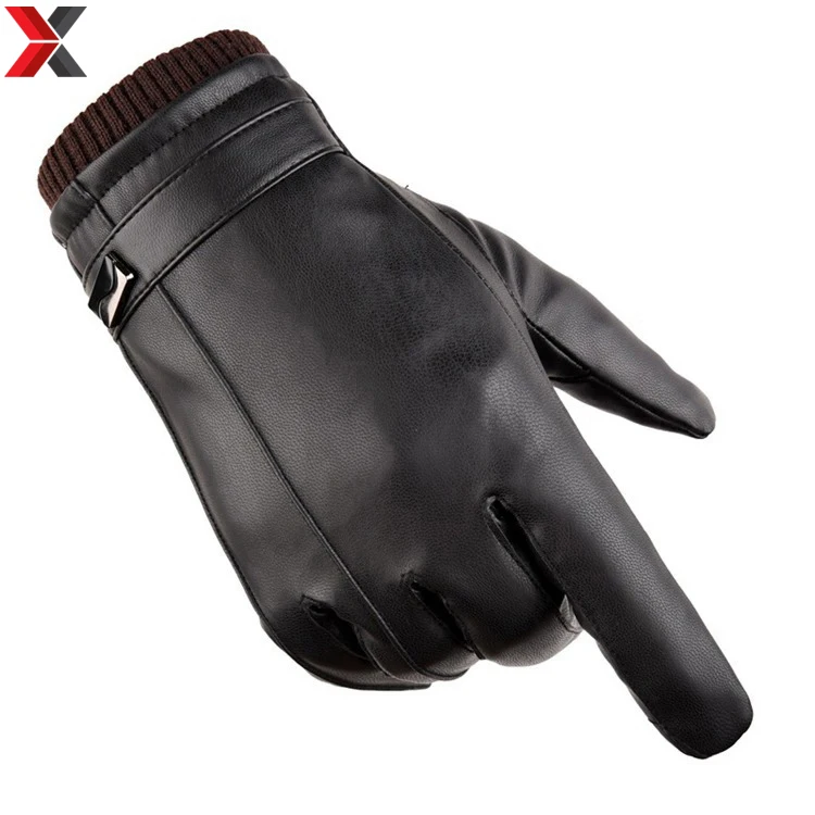 Men Gloves Black Color Winter Warm Touch Screen Windproof PU Leather Fashion leather Gloves