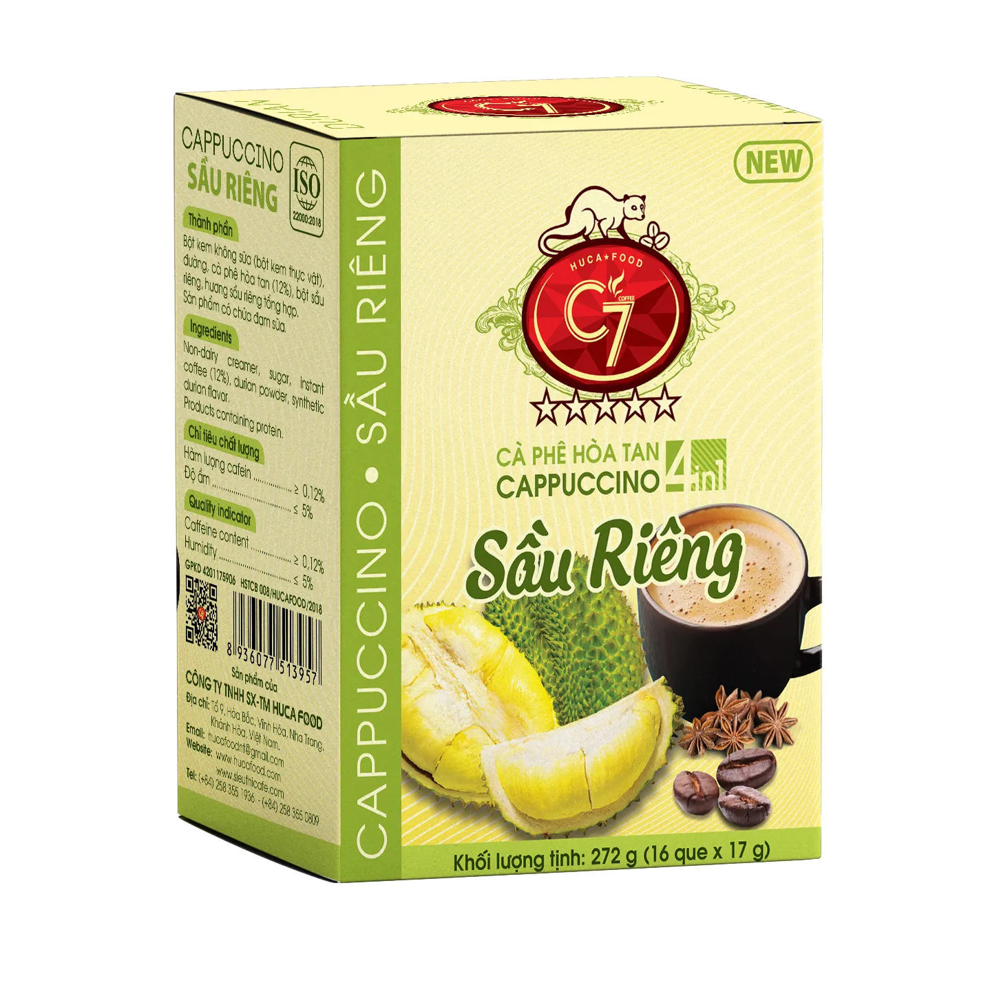 OEM, ODM, Private label Golden Weasel, Vietnam Durian Coffee with creamer x16 sticks, Wholesale , HUCAFOOD Coffee