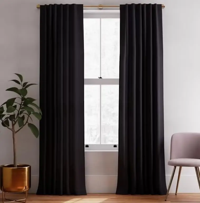 Black Color Washed Cotton Long Curtain 2 Panels Solid Farmhouse and Modern Curtains for Living Room Bedroom Door Window Curtain