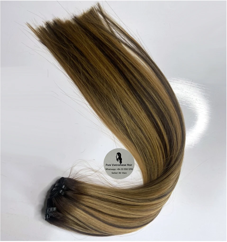 WHOLESALES 100% Vietnamese human hair extensions, Bone straight PIANO color #3 & Blonde #63, FACTORY PRICE