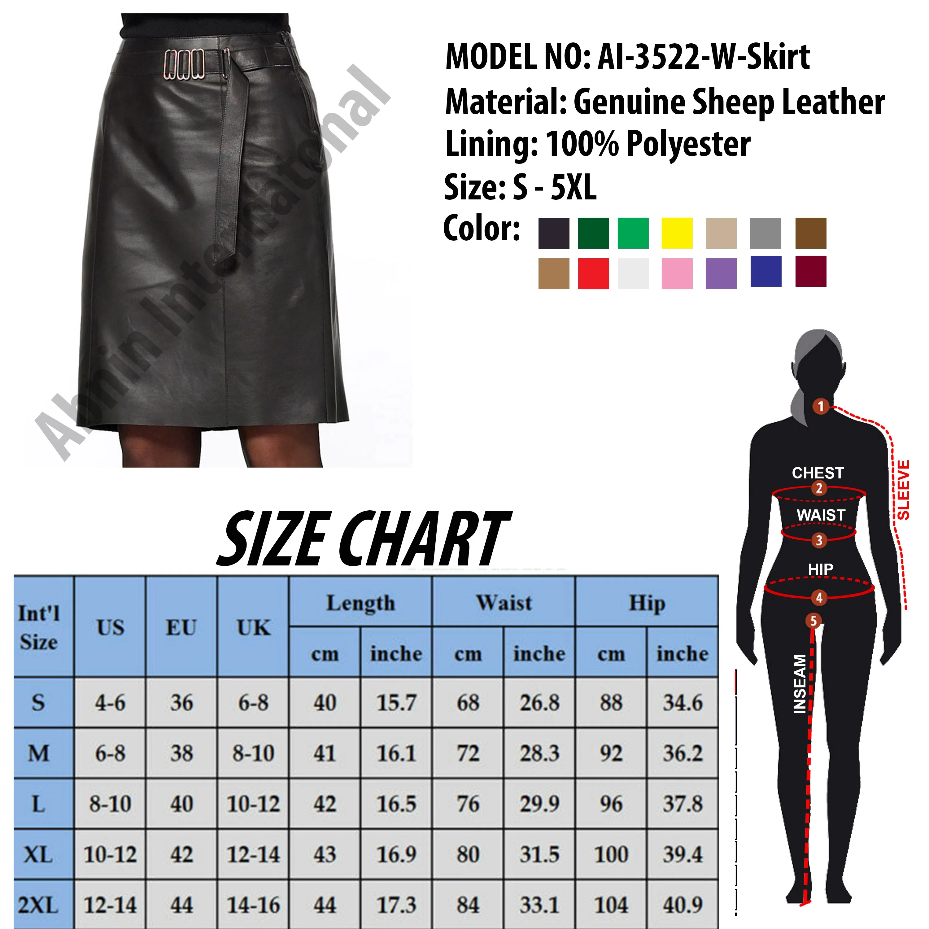 High Trending Genuine Leather Office Use Casual Wear Women Knee Length Skirt Pakistan Made Leather Women Skirt