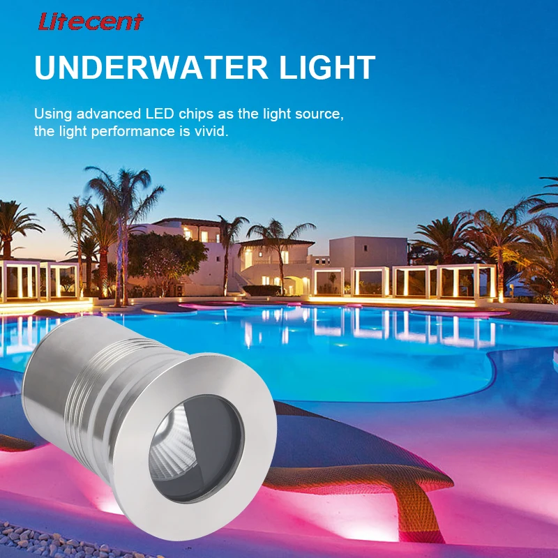 Litecent 1 Вт IP68 DC24V светодиодная подводная Лампа морской нержавеющей стали 316L Светодиодная лампа для бассейна RGB фонтан круглая Li