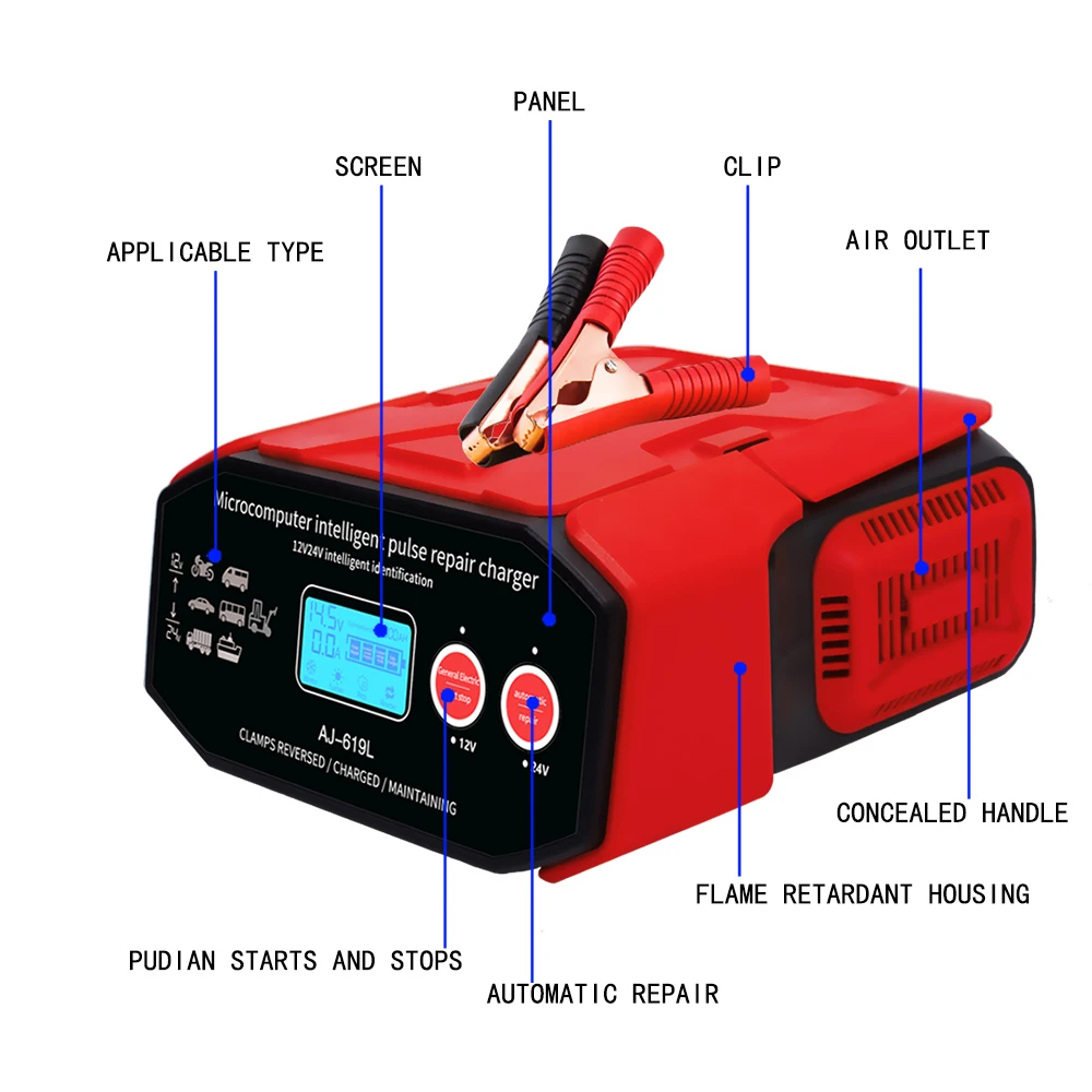 12V 24V Pulse Repair Charger AGM Deep cycle GEL EFB Lead-Acid battery Charger LiFePO4 Motorcycle & Car Battery Charger
