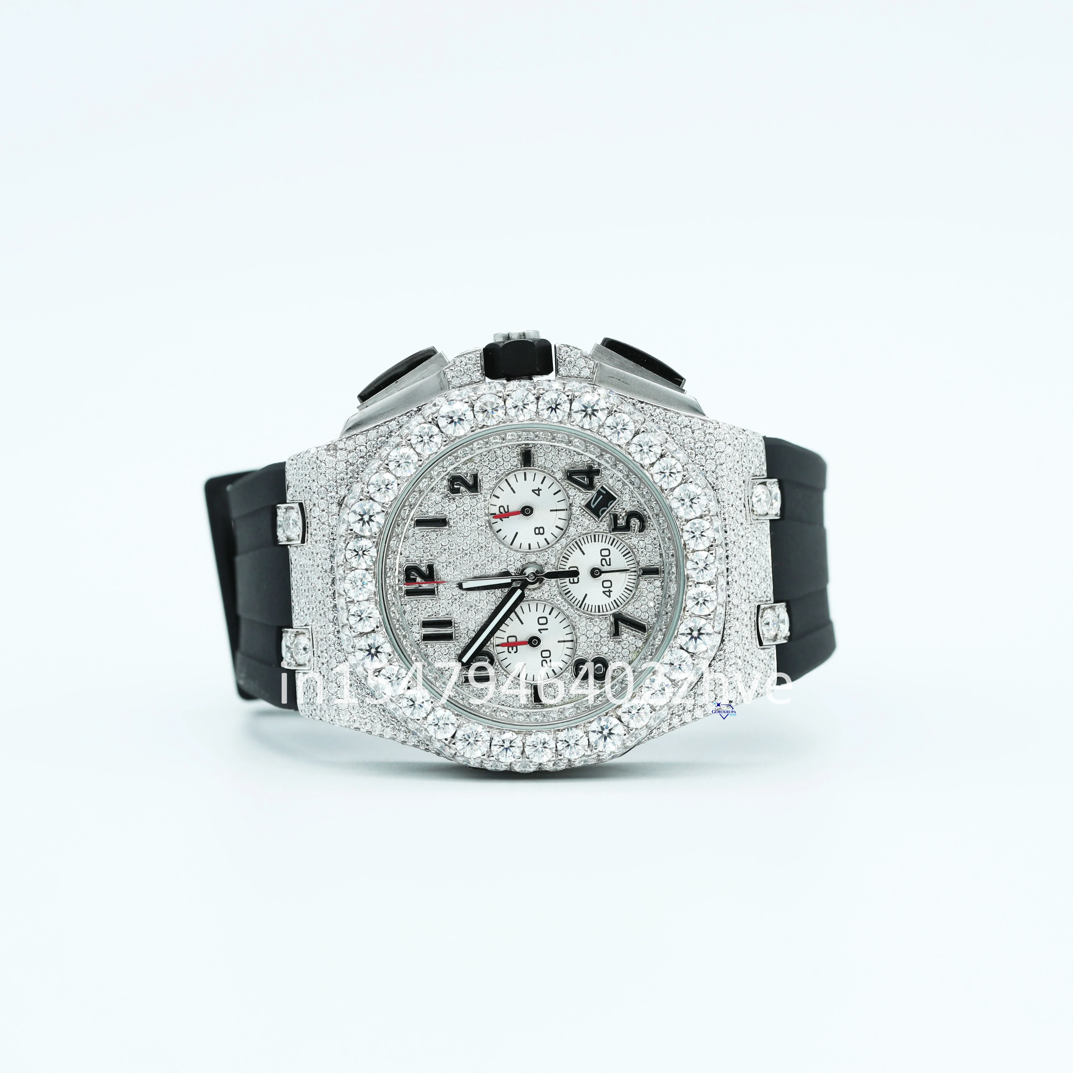 Stylish Watch Featuring A Moissanite Half Diamond Design With A Rubber Strap Ensuring Fashionable And Elegant Appearance