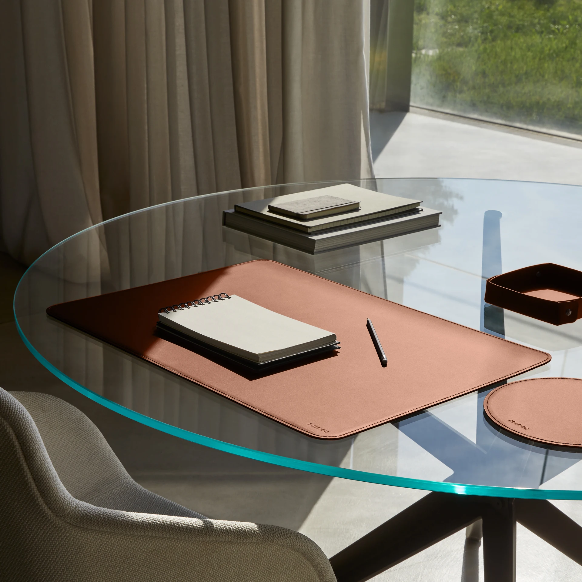 Square Valet Tray Bonded Leather Orange Brown cm 16x16 H4 Brass Rivets on the Corners Made in Italy