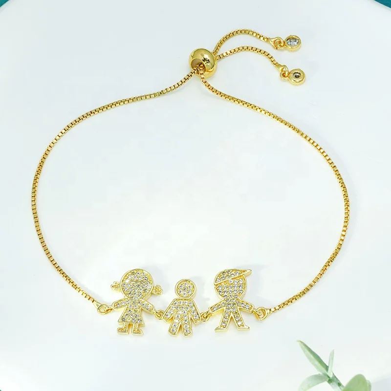 Mexico Style Gold Plated Brass Micro Pave Wrist Children Adjustable Bracelet Boys And Girls Charm Kids Cz Bracelet Chain Bangle