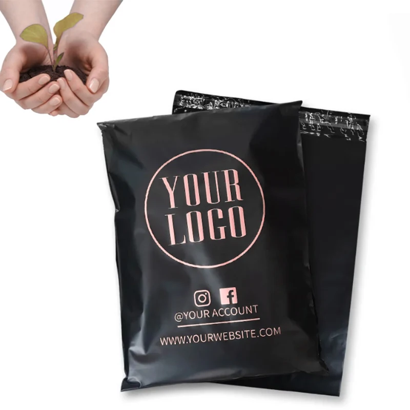 Polly Shipping Packing Biodegradable Compostable Pink Gold Plastic Poly Mailer Mailing Polymailers With Logo Custom