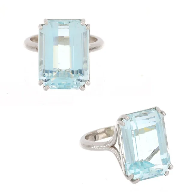 Luxury Fashion Jewelry Classic White Gold Ring With Blue Sea Gem Style Made In Italy For Engagement