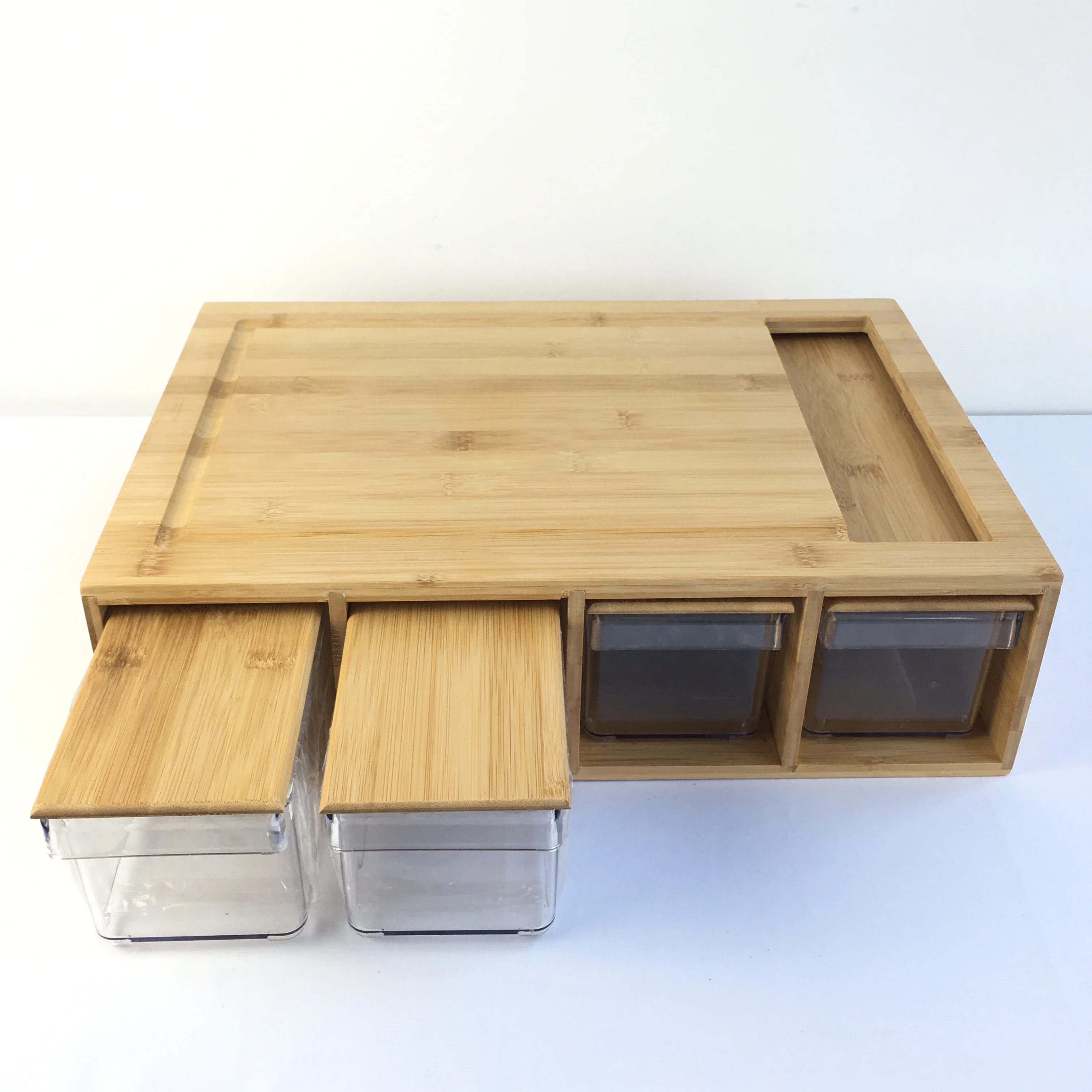 Large Bamboo Cutting Board With 4 Drawers Bamboo Lids Chopping Board With Handles