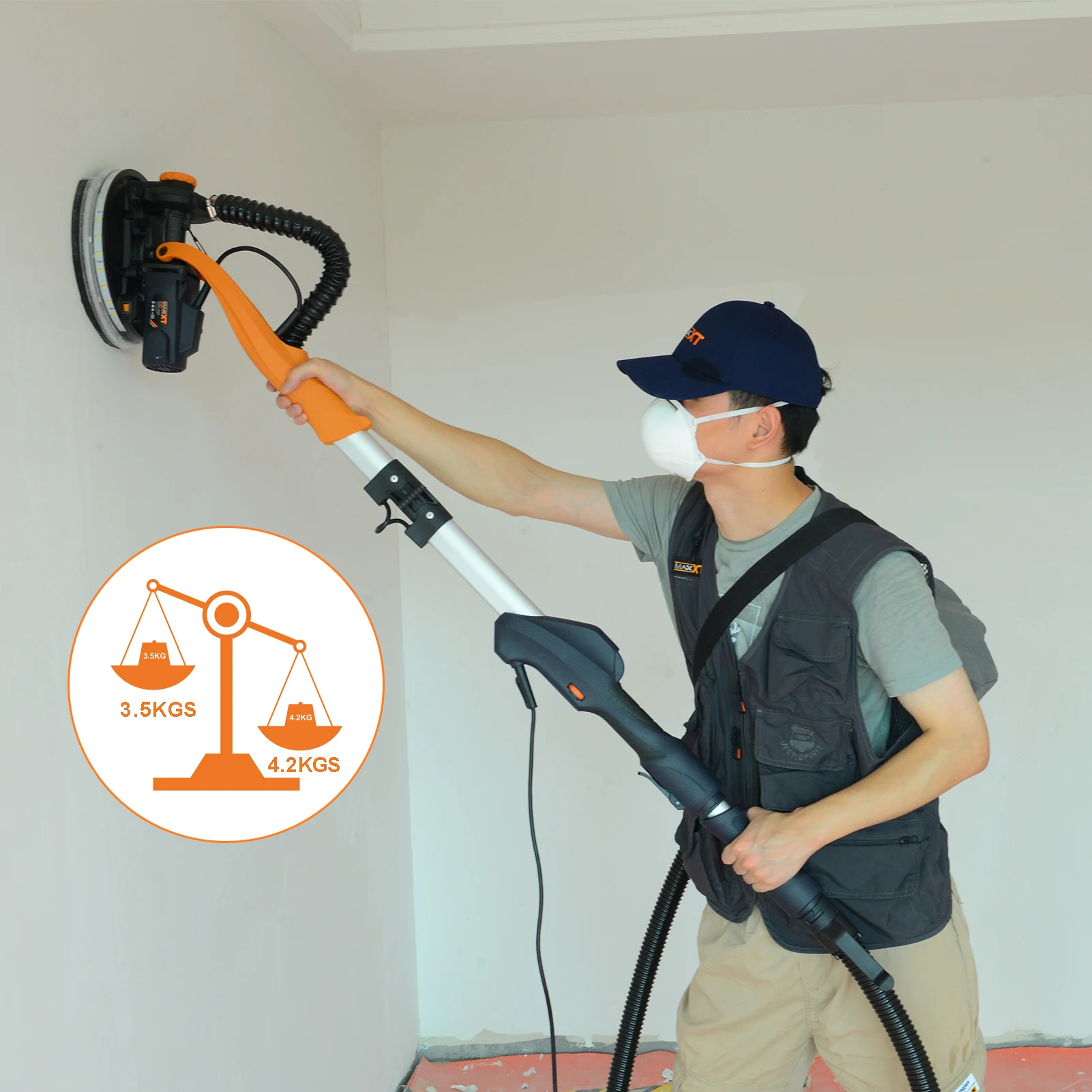 MAXXT 9-Inch Electric Drywall Putty Wall Machine 110V Variable Speed Sanding Wall Ceiling Grinder with 1900rpm for DIY