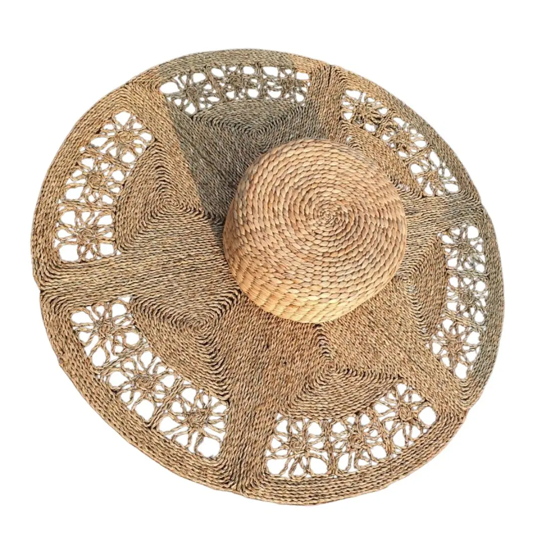 Handwoven Square  Seagrass Rug Runner Doormat Natural Fiber Yoga Mat Bohemian Carpet Turkish Rug Living Room Vintage