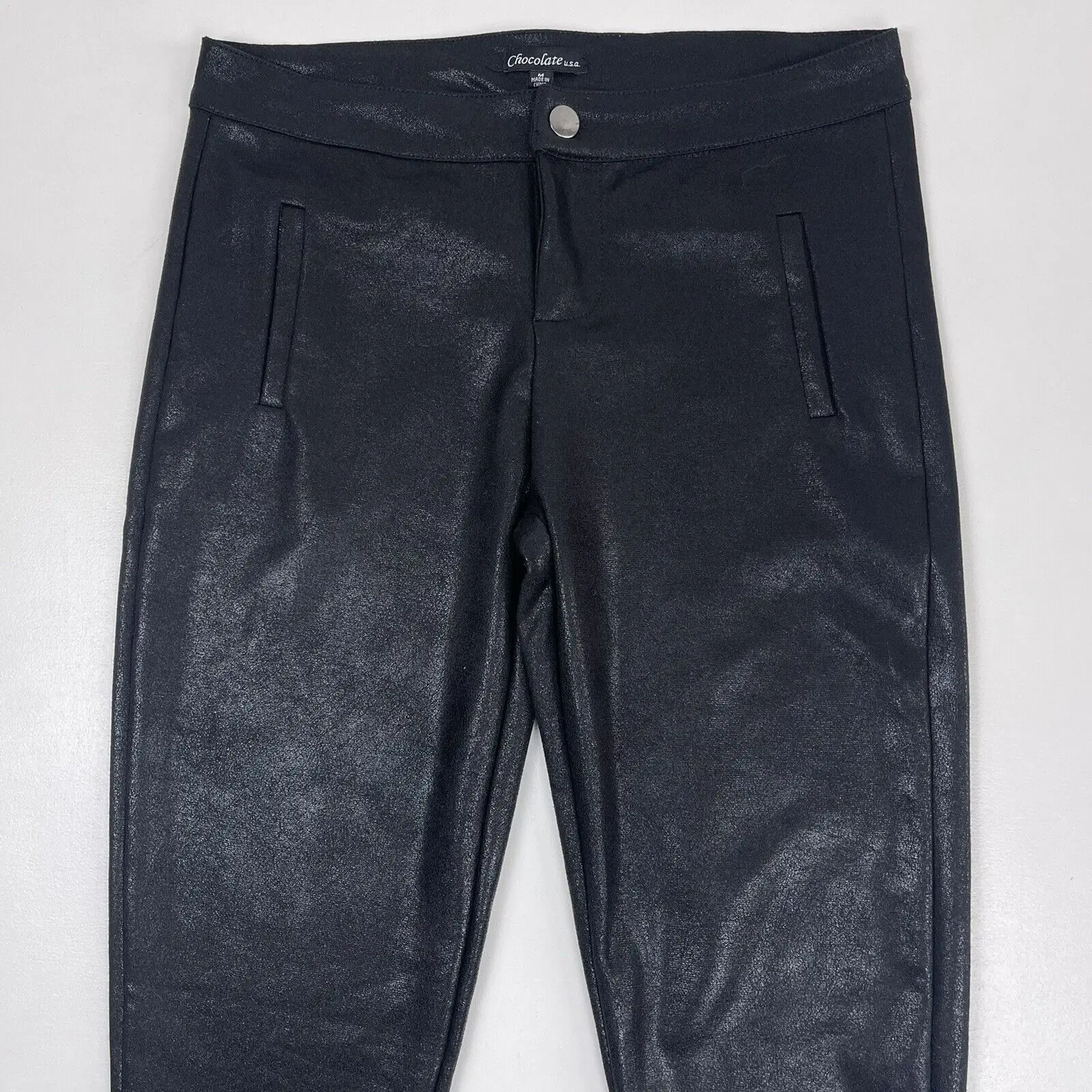 New Customized Chocolate USA Coated Faux Leather Pants Leggings Jeggings leather pants for boys girls stacked leather pants